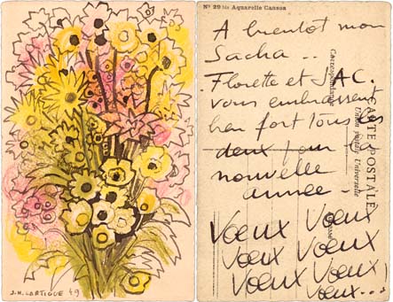 Postcard with drawing by Lartigue